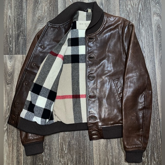 Burberry Other - Burberry Wool Check Lined Calf Skin Leather Bomber Jacket
